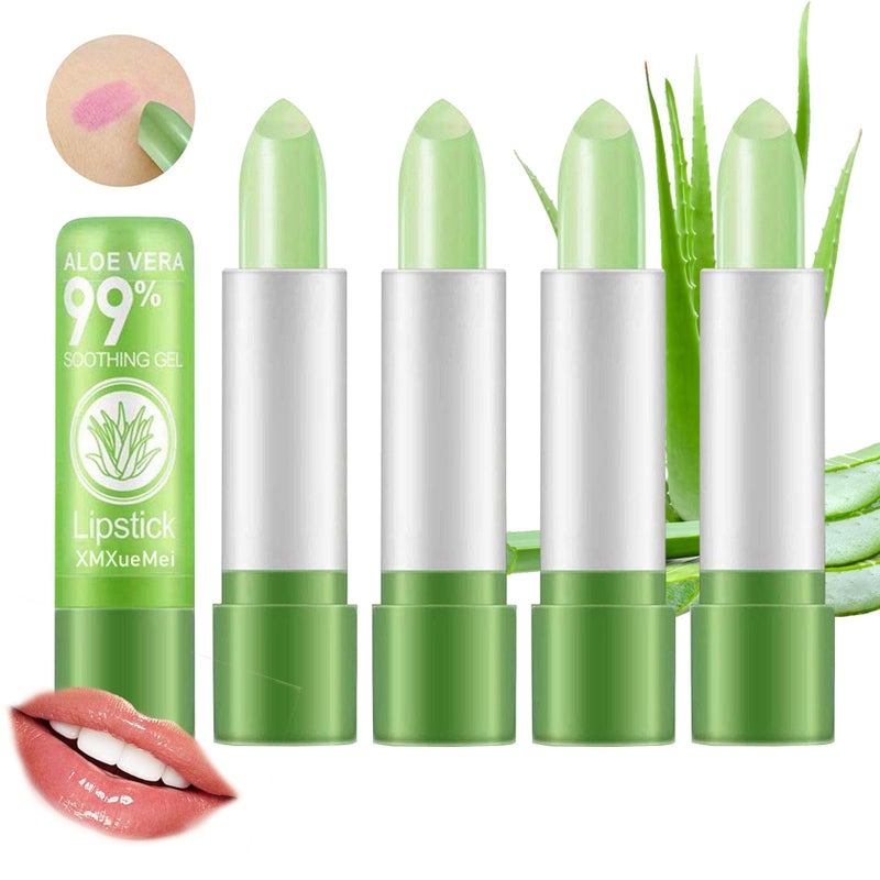 XMXueMei XMXueMei 4PCS Aloe Vera LipstickColor Changing LipstickMoisturizing Magic PH Jelly Lipstick Set for WomenTinted Lip Balm Long Lasting Waterproof Color Change Lip Gloss Makeup