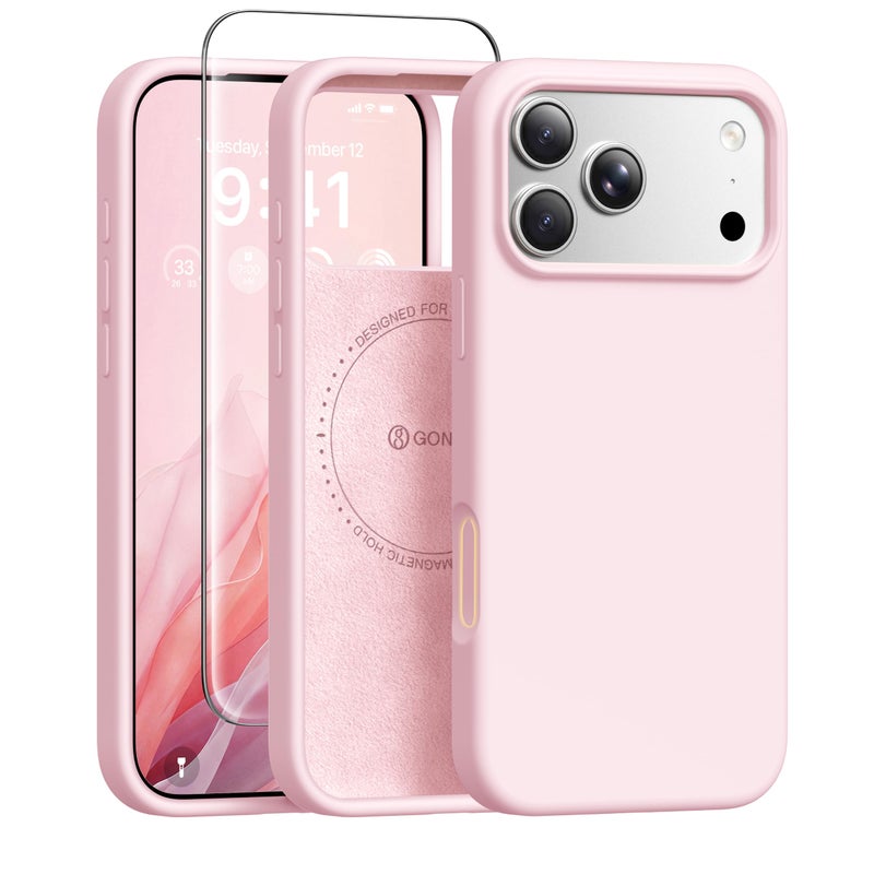 GONEZ Magnetic for iPhone 17 Pro Case Compatible with MagSafe AntiScratch Microfiber Lining Screen Protector Silicone Camera Control Shockproof Slim Phone Cover 63 inch Pastel Pink - Image 3