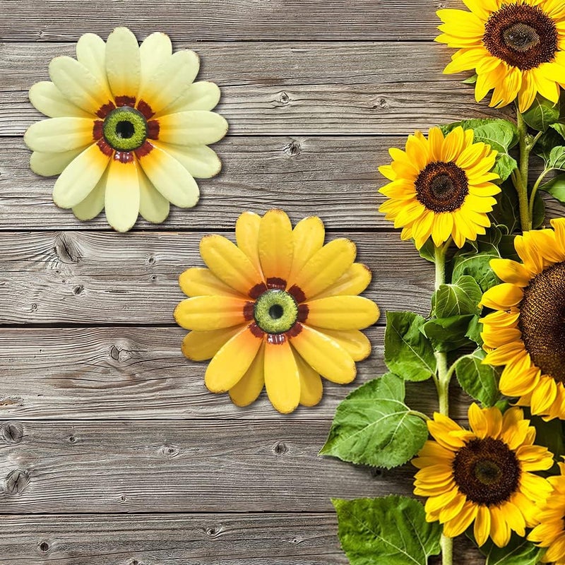 YEAHOME 10'' Sunflower Wall Decor, Metal Flower Wall Art Decorations, Sunflower Spring Yard Garden Decor Hanging for Kitchen, Bathroom, Handmade Gift for Indoor or Outdoor, Set of 2 Wall Sculptures - Image 2
