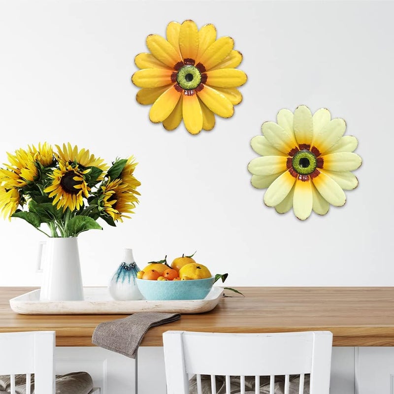 YEAHOME 10'' Sunflower Wall Decor, Metal Flower Wall Art Decorations, Sunflower Spring Yard Garden Decor Hanging for Kitchen, Bathroom, Handmade Gift for Indoor or Outdoor, Set of 2 Wall Sculptures - Image 3