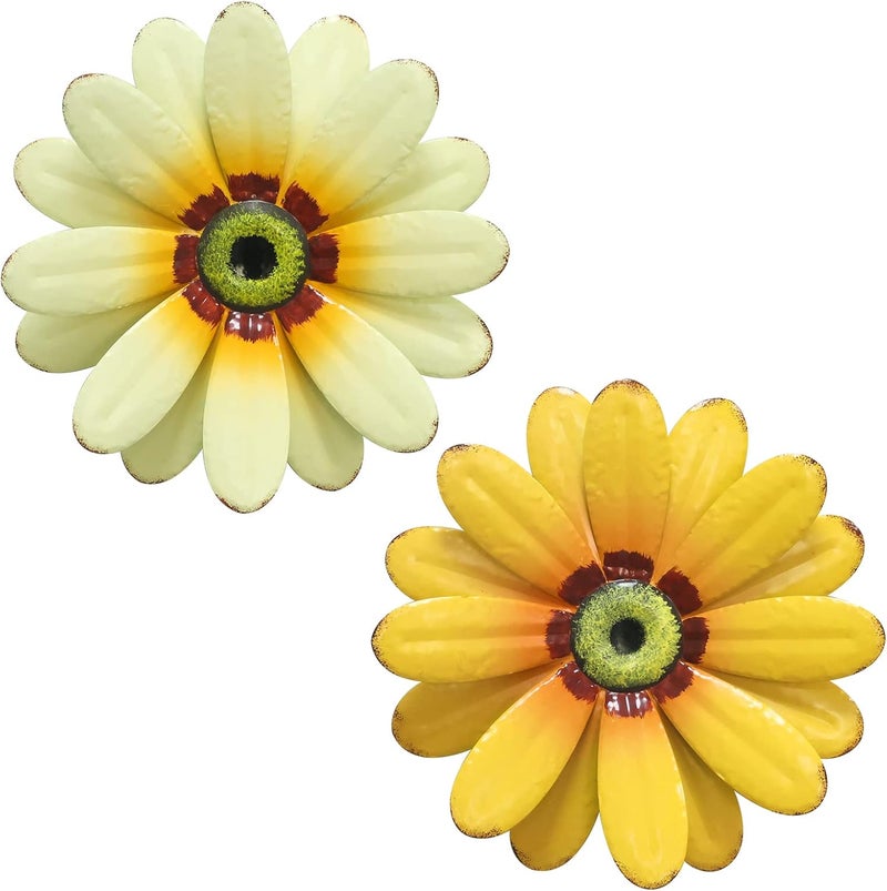 YEAHOME 10'' Sunflower Wall Decor, Metal Flower Wall Art Decorations, Sunflower Spring Yard Garden Decor Hanging for Kitchen, Bathroom, Handmade Gift for Indoor or Outdoor, Set of 2 Wall Sculptures - Image 1