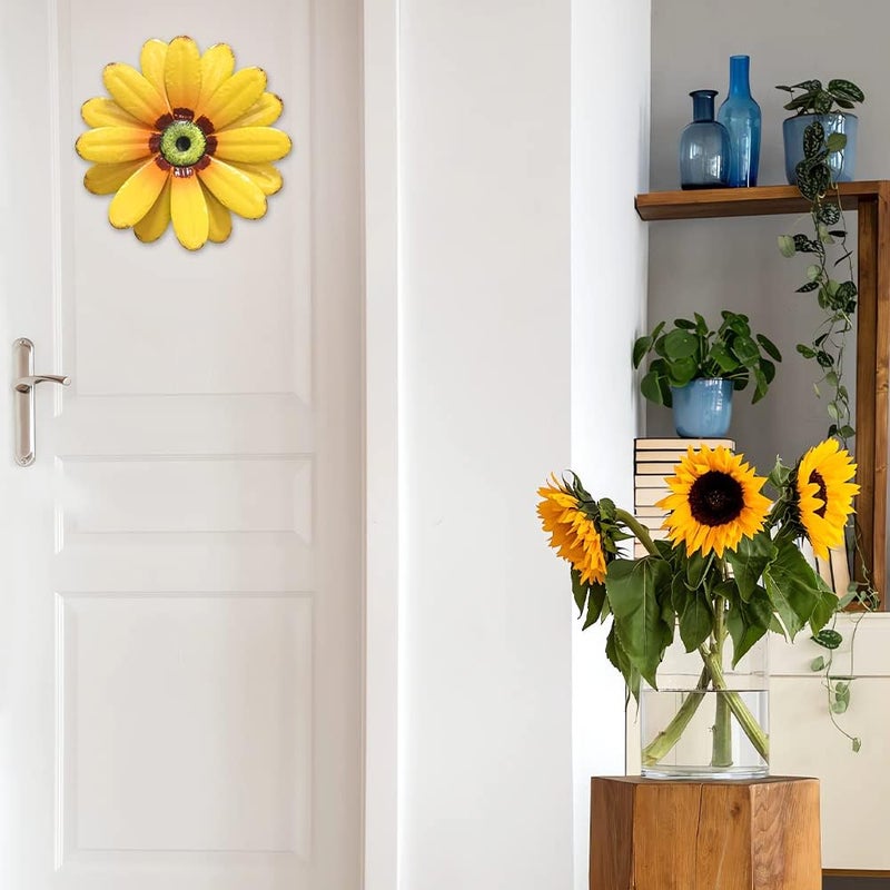 YEAHOME 10'' Sunflower Wall Decor, Metal Flower Wall Art Decorations, Sunflower Spring Yard Garden Decor Hanging for Kitchen, Bathroom, Handmade Gift for Indoor or Outdoor, Set of 2 Wall Sculptures - Image 4