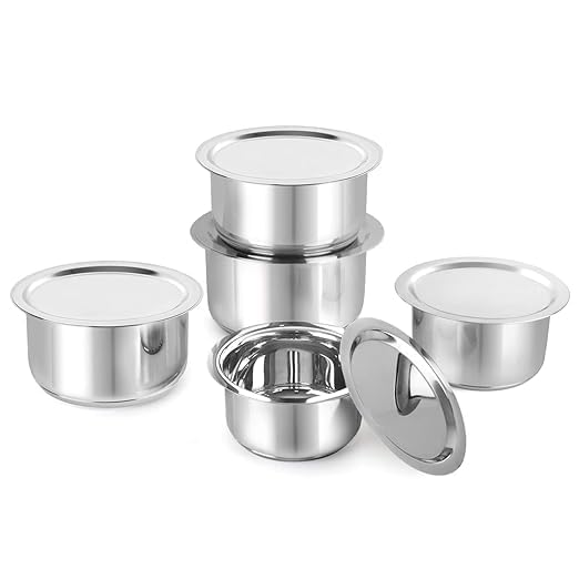 VOMI Stainless Steel Tope with Lid Induction Bottom Set of 5 Capacity 11L 14L 19L 25L 31L Silver Medium SS_TOPE_SS_LID_SET5 - Image 1