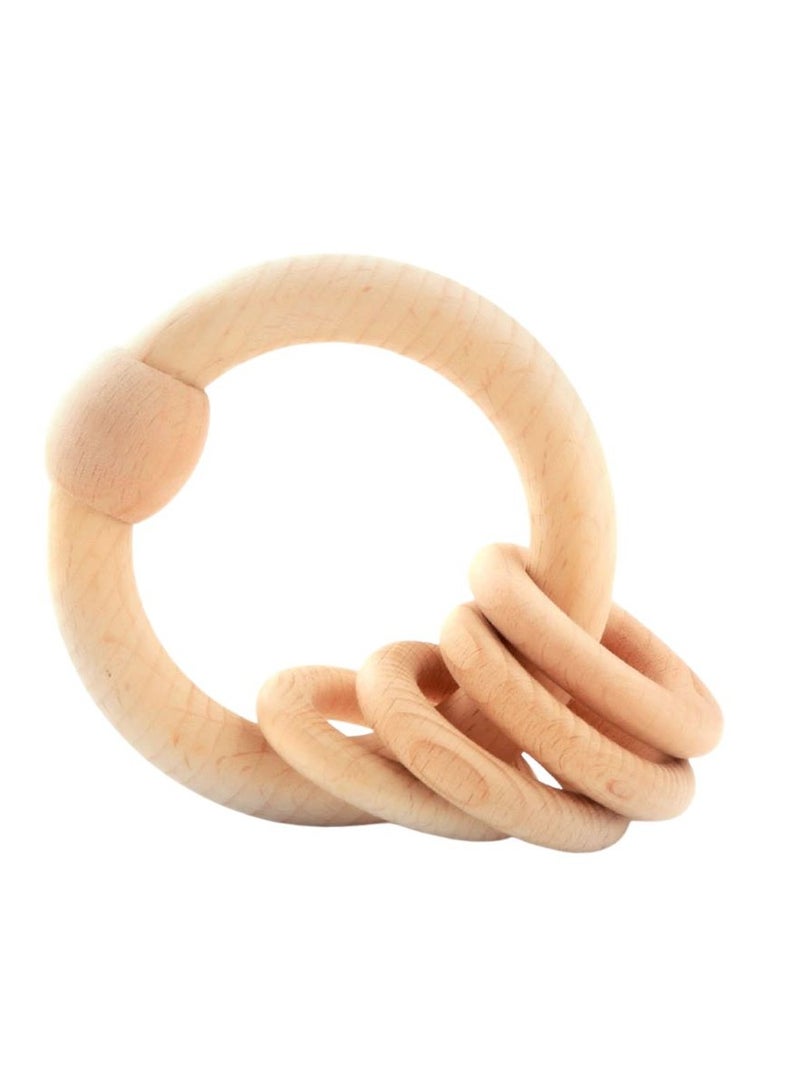 Ariro Wooden Circular Rattle - Calming Sound, Grasping & Teether Toy for Babies 3M+, Natural Finish, 4.5x8.5x12cm - Image 1