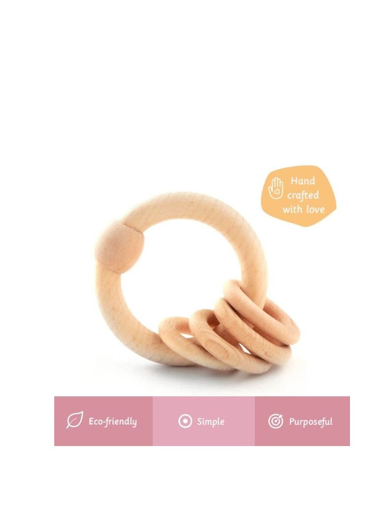 Ariro Wooden Circular Rattle - Calming Sound, Grasping & Teether Toy for Babies 3M+, Natural Finish, 4.5x8.5x12cm - Image 2