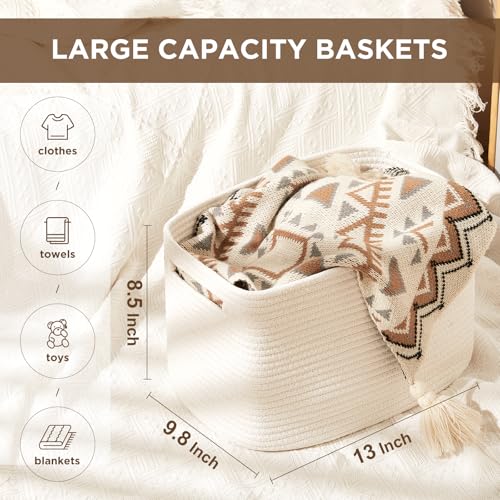 Temary Woven Storage Baskets Set of 3 Rope Baskets for Storage Clothes Towels Versatile Boho Storage Bins White 13x98x85 - Image 3
