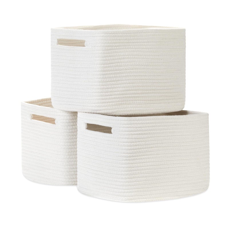 Temary Woven Storage Baskets Set of 3 Rope Baskets for Storage Clothes Towels Versatile Boho Storage Bins White 13x98x85 - Image 2