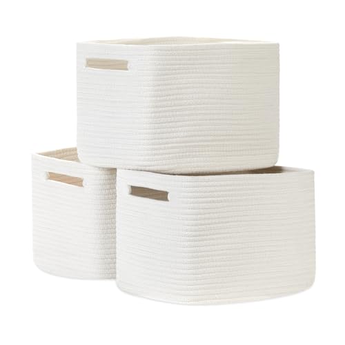 Temary Woven Storage Baskets Set of 3 Rope Baskets for Storage Clothes Towels Versatile Boho Storage Bins White 13x98x85 - Image 1