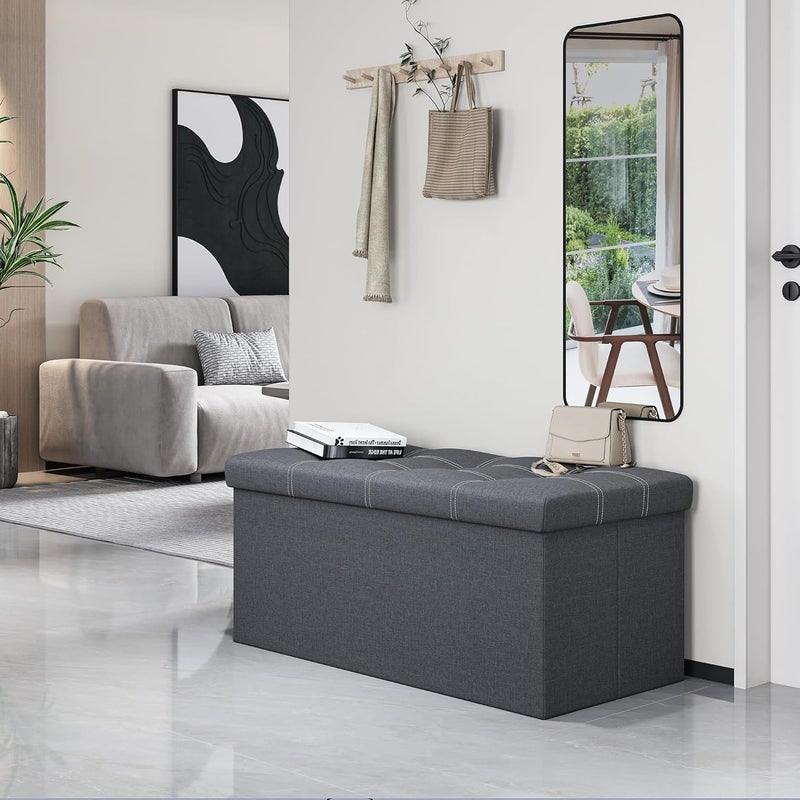TMOHRA Storage Stool,Foldable Storage Ottoman Box Footrest Step Stool,Padded Seat for Dorm Living Room,Versatile Space-Saving Storage Toy Box,for Bedroom,Support 300lbs (Grey L) - Image 2