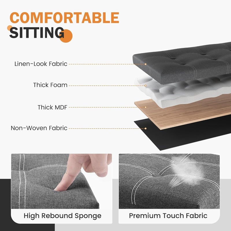 TMOHRA Storage Stool,Foldable Storage Ottoman Box Footrest Step Stool,Padded Seat for Dorm Living Room,Versatile Space-Saving Storage Toy Box,for Bedroom,Support 300lbs (Grey L) - Image 4