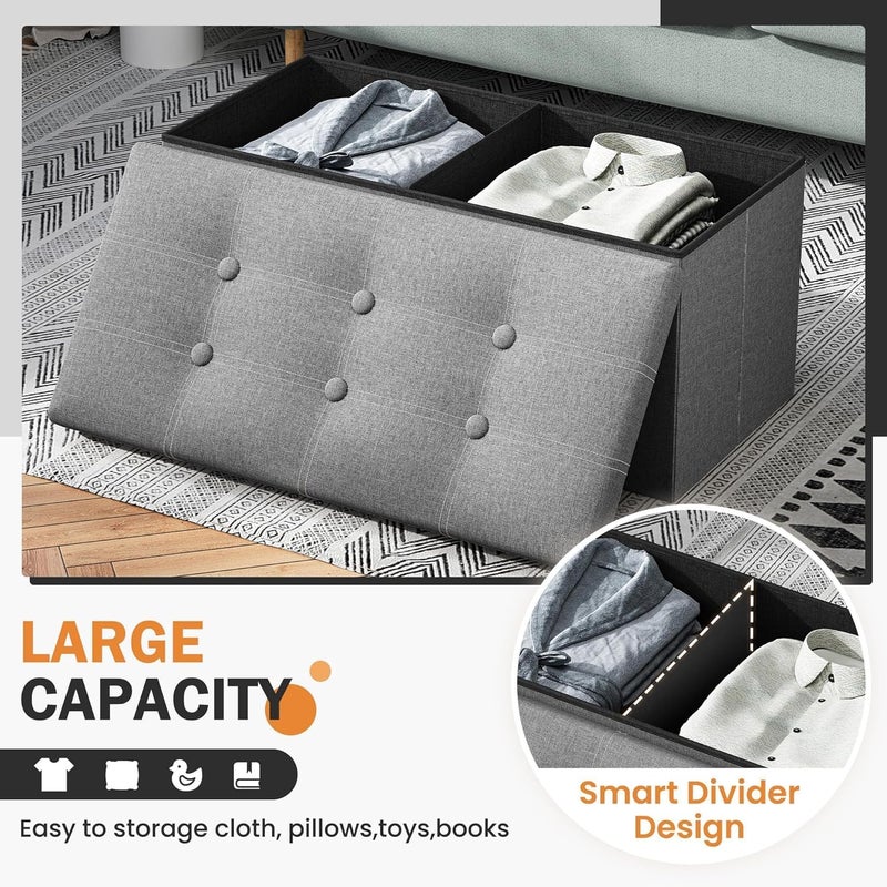 TMOHRA Storage Stool,Foldable Storage Ottoman Box Footrest Step Stool,Padded Seat for Dorm Living Room,Versatile Space-Saving Storage Toy Box,for Bedroom,Support 300lbs (Grey L) - Image 5
