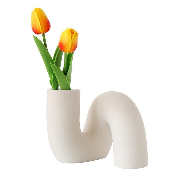 WHITE CERAMIC FLOWER VASE FOR DECORMODERN MINIMALIST ABSTRACTION VASESFARMHOUSE DECORATIVE VASE FOR CENTERPIECESKITCHENOFFICE LIVING ROOMWEDDING FLORAL DECORATION LIGHT BROWN