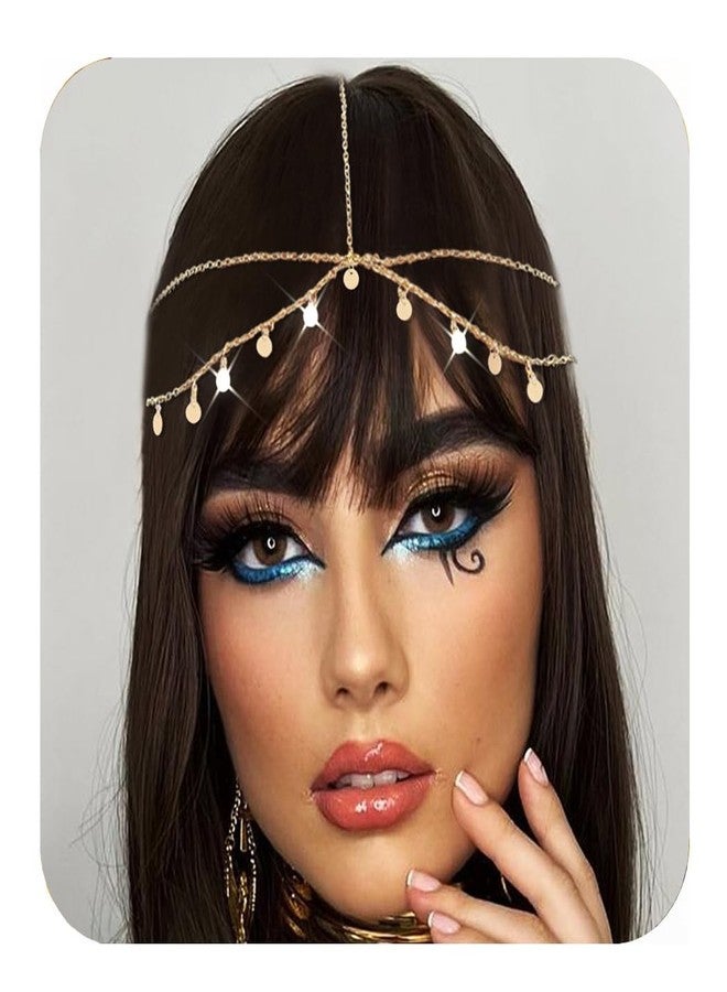 CAKURE Boho Sequin Head Chain Gold Headpiece Chain Jewelry Halloween Cleopatra Hair Accessories for Women - Image 1
