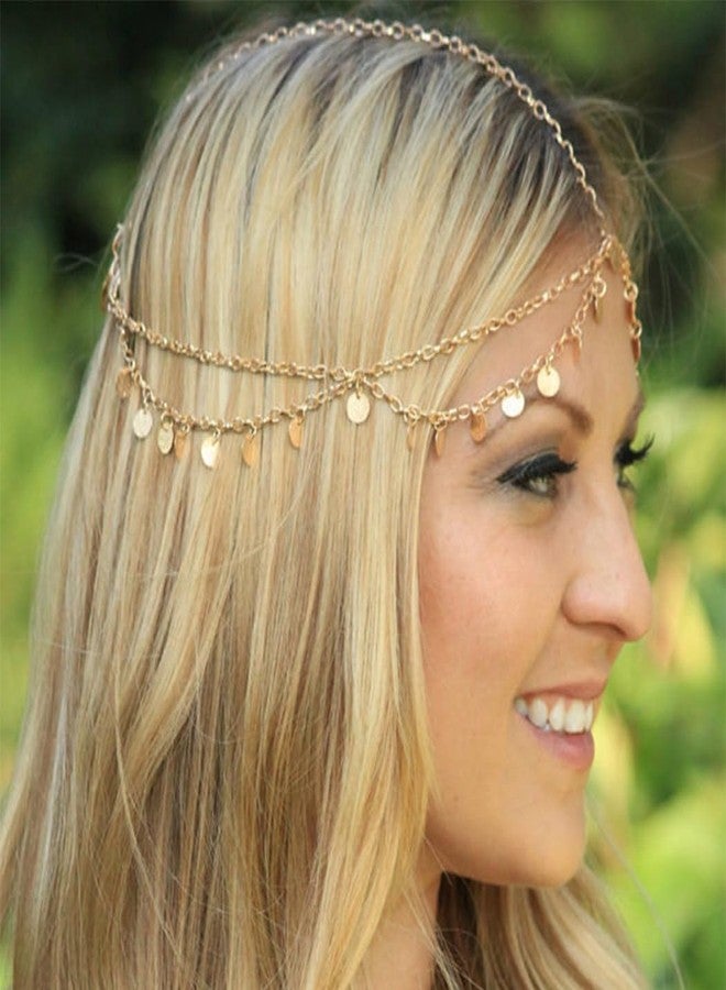 CAKURE Boho Sequin Head Chain Gold Headpiece Chain Jewelry Halloween Cleopatra Hair Accessories for Women - Image 3