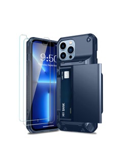 SYOSI Mobile Case for iPhone 13 Pro Max, Protective Wallet Cover with 2Pcs Screen Protector, Semi-Auto Hidden Card Slot, Military Grade Drop Protection, 6.7 Inch, Blue  - Image 1