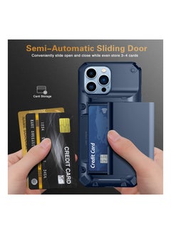 SYOSI Mobile Case for iPhone 13 Pro Max, Protective Wallet Cover with 2Pcs Screen Protector, Semi-Auto Hidden Card Slot, Military Grade Drop Protection, 6.7 Inch, Blue  - Image 2