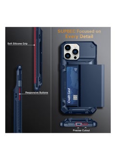 SYOSI Mobile Case for iPhone 13 Pro Max, Protective Wallet Cover with 2Pcs Screen Protector, Semi-Auto Hidden Card Slot, Military Grade Drop Protection, 6.7 Inch, Blue  - Image 5