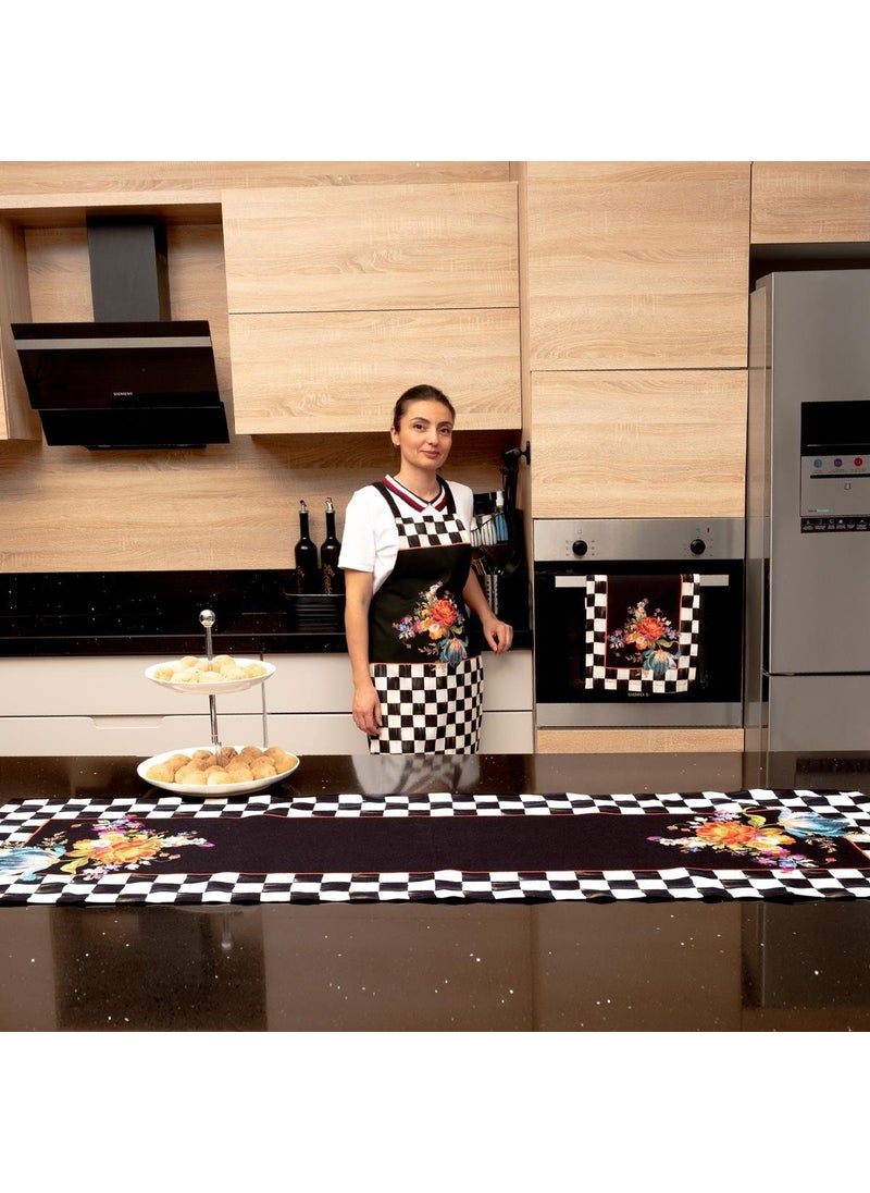 Latuda - Mackenzie Checkerboard Patterned 3-Piece Kitchen Set - Runner, Oven Cover and Kitchen Apron LTD370 - Image 1