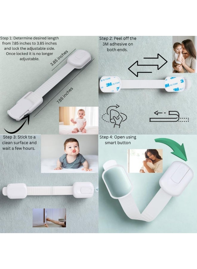 CUTESAFETY Child Proof Safety Locks - Baby Proofing Cabinet Lock with 6 Extra 3M Adhesives - Adjustable Strap Latches to Cabinets, Drawers, Cupboard, Oven, Fridge, Closet Seat, Door, Window - Image 2