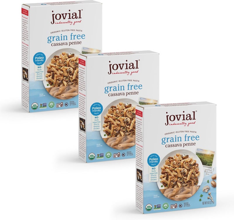 Jovial Grain-Free Cassava Penne Rigate - Organic Gluten-Free Pasta, Paleo-Friendly, Non-GMO, High-Fiber - 8 Oz, 3 Pack - Image 1