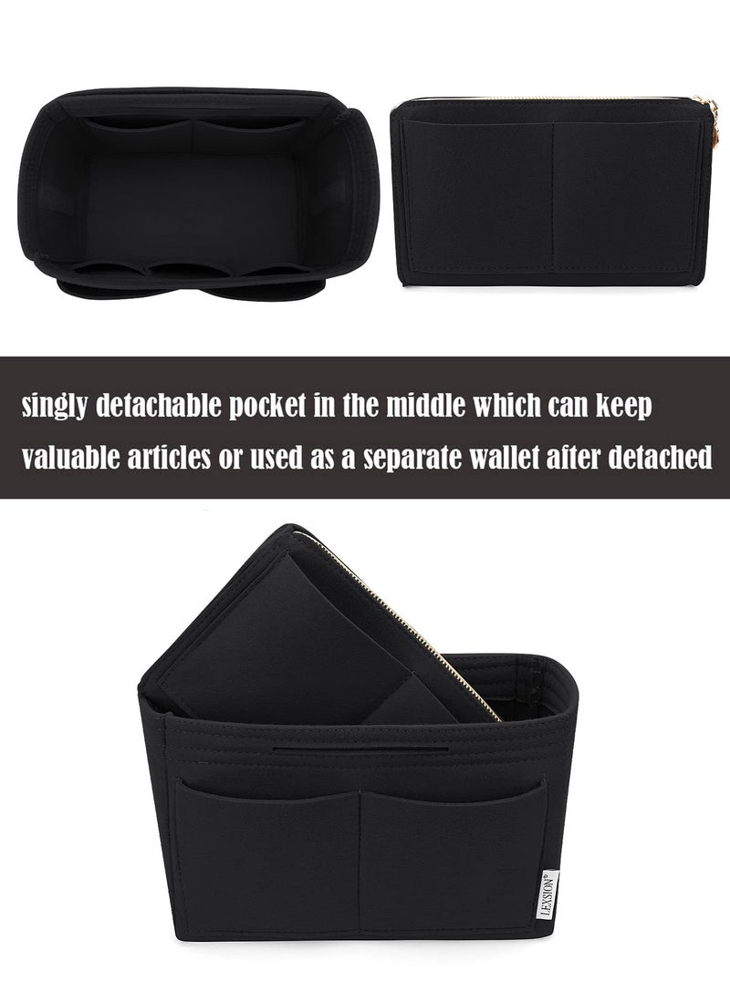 LEXSION Felt Purse Bag Organizer Insert with zipper Bag Tote Shaper Fit Speedy Neverful PM MM 8021 Black M - Image 2