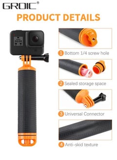 GROIC Waterproof Floating Hand Grip for GoPro Hero 11, 10, 9, 8, 7, 6, 5, 4, 3, 2, Session, Fusion, Max, AKASO, SJCAM, DJI Osmo Action Camera Handler Handle Mount Accessories Pole Mount for Sports Camera  - Image 4