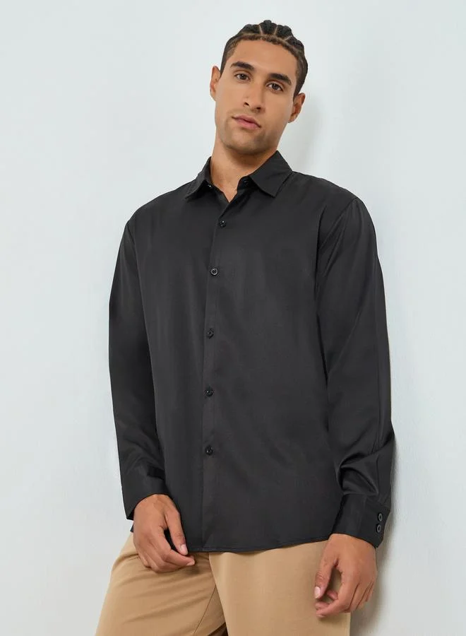 Take Two Men Black Spread Collar Long Sleeve Shirt
