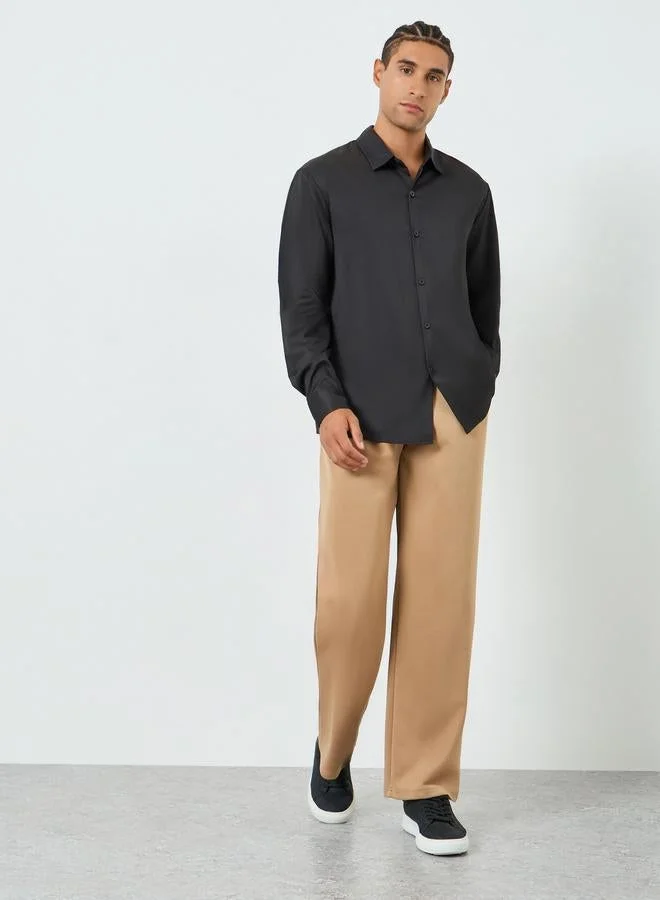 Take Two Men Black Spread Collar Long Sleeve Shirt