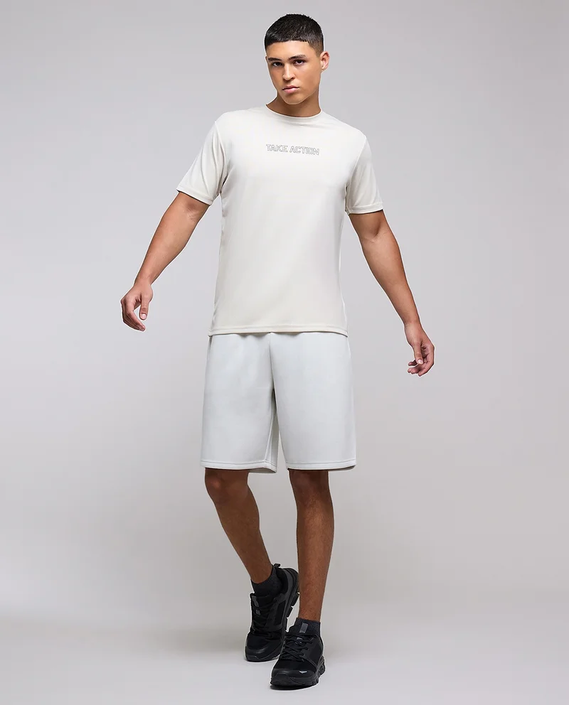 R&B Typography Print Active T-Shirt with Crew Neck and Short Sleeves