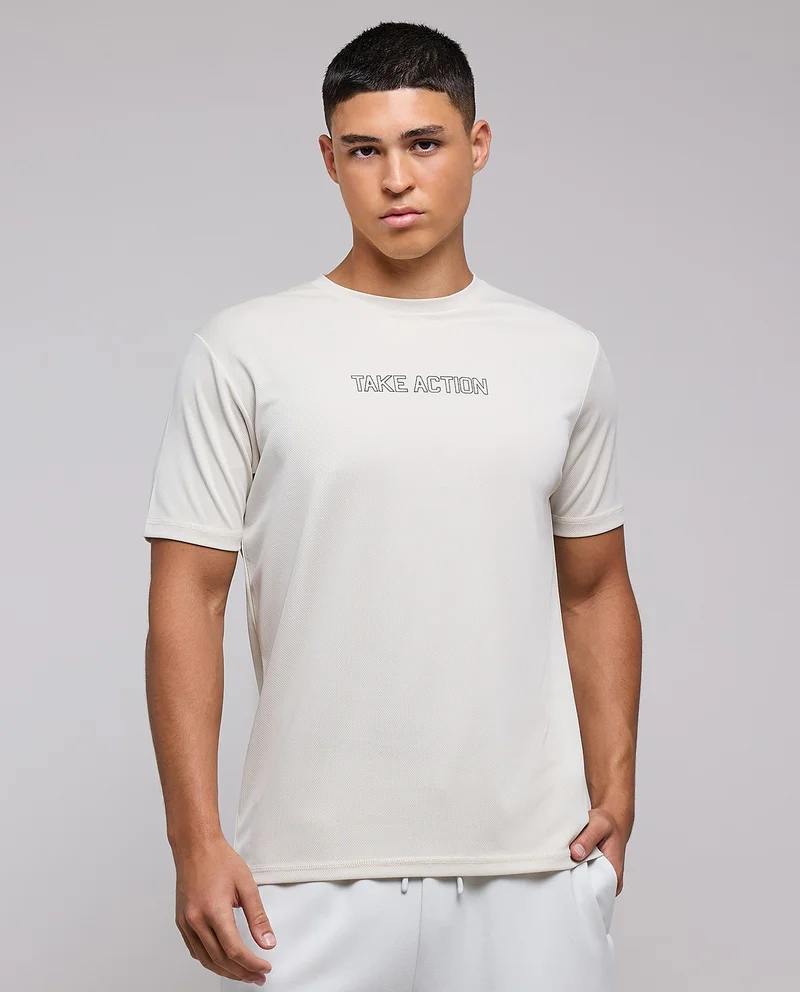 R&B Typography Print Active T-Shirt with Crew Neck and Short Sleeves