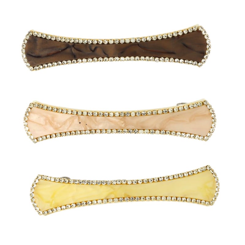 JWELLA Marble Finish Hair Clips with Rhinestone Accents, Set of 3, Elegant (Desing-3) - Image 1