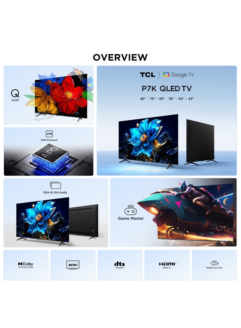 TCL 50-Inch P7K QLED 4K UHD Smart TV | Google TV, 60Hz, HDR10+, Dolby Vision & Atmos, AiPQ Processor, Game Master, DTS Virtual:X, Slim Uni-body (2025 Model) 50P7K Black - Image 4