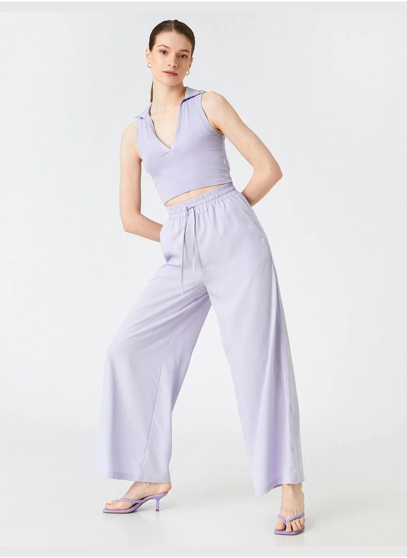 كوتون Wide Leg Trousers Pocket Drawstring Modal Blended