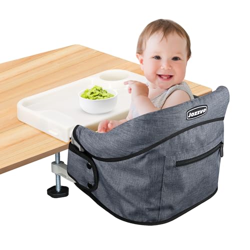 JOZZVE Hook On High Chair, Jozzve Clip on High Chair with Removable Dining Tray for Babies and Toddlers, Fold-Flat Storage Portable Baby Feeding Seat, Attach to Fast Table Chair for Home Travel (Grey) - Image 1