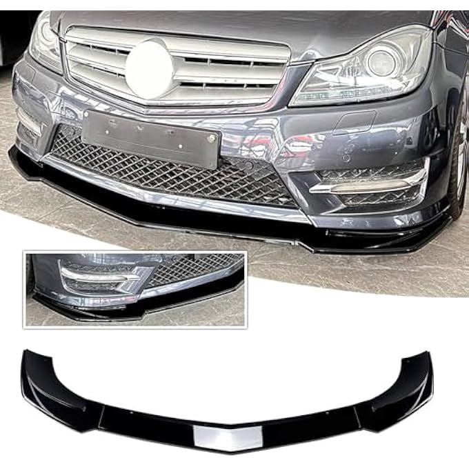 FINMOKAL Gloss Black Front Bumper Lip Spoiler Compatible with Benz C Class W204 S204 AMG Line 2011-2014 - Image 2