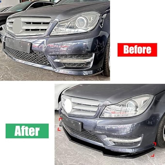 FINMOKAL Gloss Black Front Bumper Lip Spoiler Compatible with Benz C Class W204 S204 AMG Line 2011-2014 - Image 5