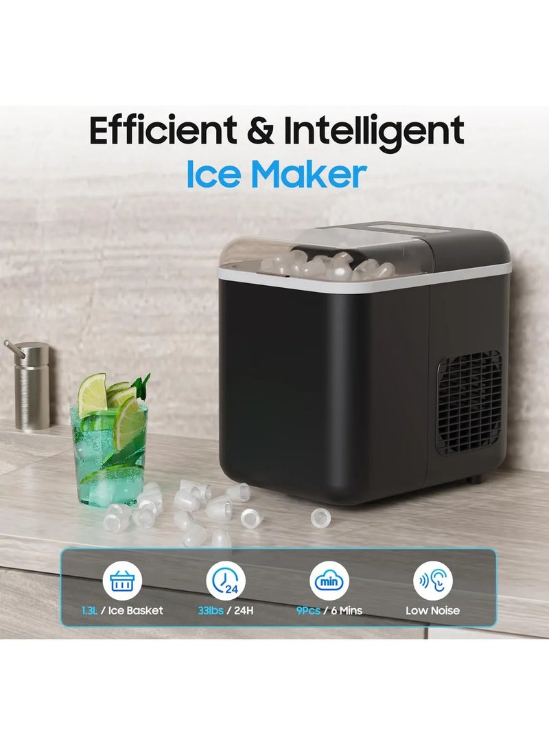 ET-LIFE Ice Maker Machine, 1.3L, 12kg/24h, 9 Cubes Ready in 8 Mins, Remote Ice Making, Self Cleaning, with Basket and Scoop IM-0606 Black - Image 2