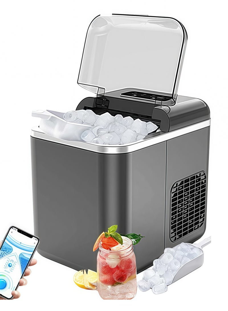 ET-LIFE Ice Maker Machine, 1.3L, 12kg/24h, 9 Cubes Ready in 8 Mins, Remote Ice Making, Self Cleaning, with Basket and Scoop IM-0606 Black - Image 1