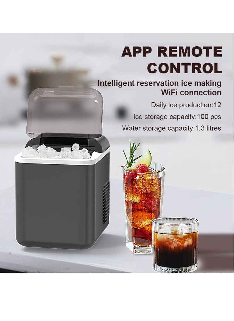 ET-LIFE - Ice Maker Machine, 1.3L, 12kg/24h, 9 Cubes Ready in 8 Mins, Remote Ice Making, Self Cleaning, with Basket and Scoop IM-0606 Black - Image 1