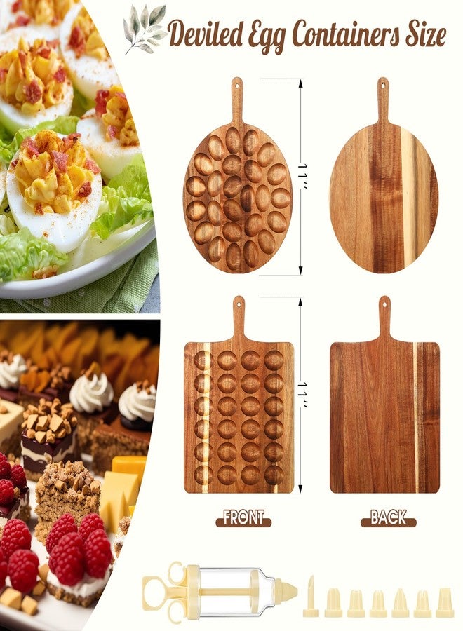 Memorywuu Wooden Deviled Egg Platter Set for 49 Eggs Round and Rectangle Trays with Deviled Egg Piping Tool Kit for Family Gathering Christmas Hosting Essentials, Acacia Wood Charcuterie Boards - Image 3