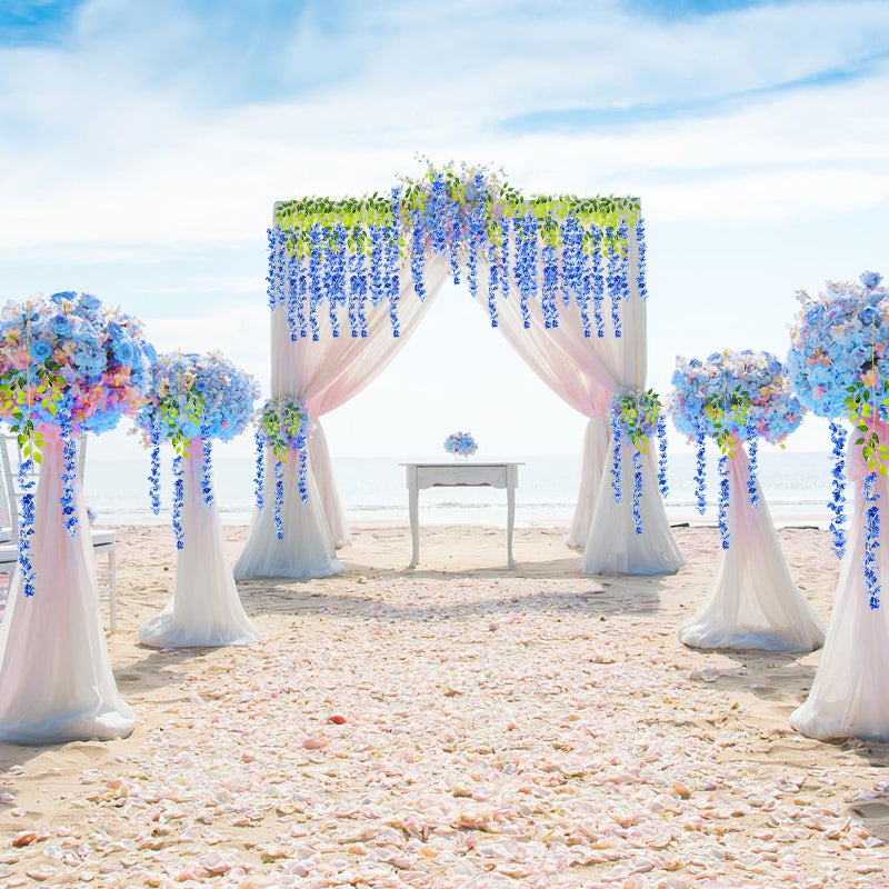 Luerbi 24 Pack Royal Blue Wisteria Hanging Flowers Garland  3.77 Feet Royal Blue Artificial Wisteria Flower Vines  Fake Royal Blue Wisteria  Royal Blue Flower Vines for Backdrop  Hanging Flower Garland Decor - Image 4