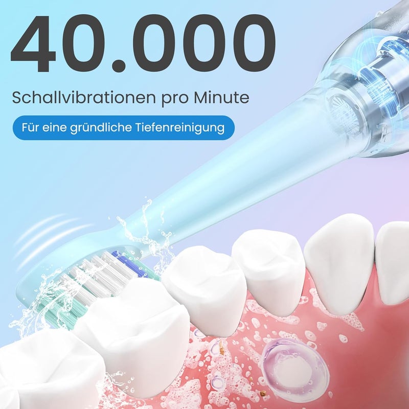يونتشي فرشاة أسنان كهربائية C2 بقوة 40,000 نبضة في الدقيقة، فرشاة أسنان صوتية للبالغين والأطفال، شحن عبر USB-C، عمر بطارية 30 يومًا، 5 أوضاع تنظيف، مؤقت لمدة دقيقتين، 8 رؤوس فرشاة، حقيبة سفر، وردي وفاتح - Image 2