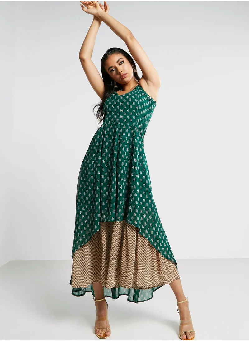 indya Strappy Printed Layered Kurti