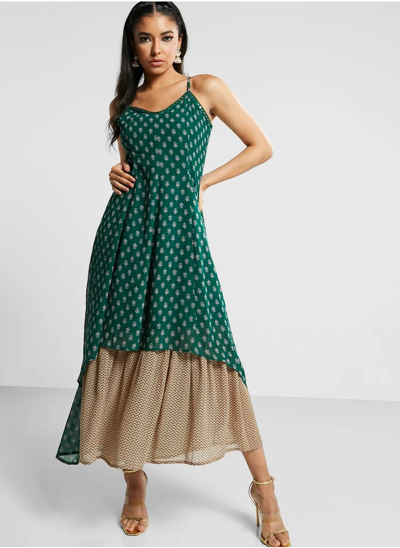 indya Strappy Printed Layered Kurti
