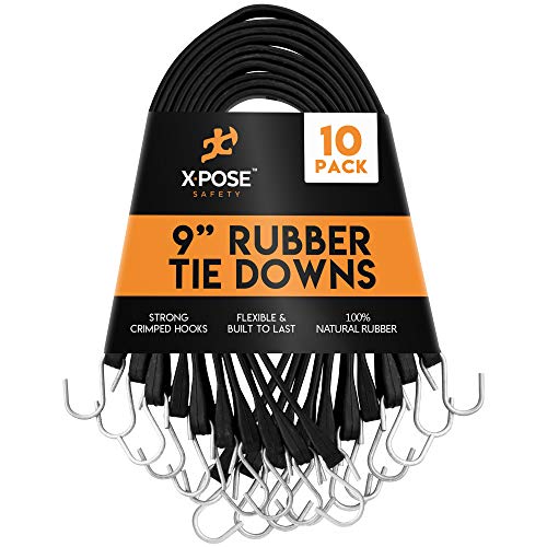Rubber Bungee Cords with Hooks 10 Pack 9 Inch 14 Max Stretch HeavyDuty Black Tie Down Straps for Outdoor Tarp Covers Canvas Canopies Motorcycle and Cargo  by Xpose Safety