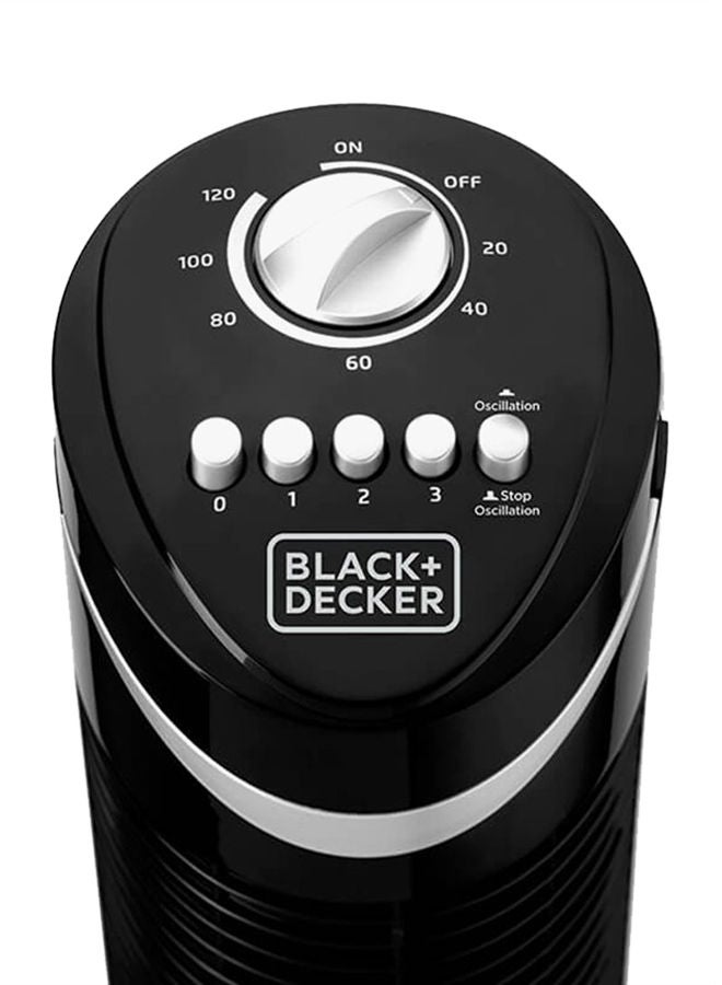BLACK+DECKER Tower Fan with 3 Speed Settings, 50W 65° Oscillation, Quiet Operation, Portable Design with Carry Handle, 120-Min Timer, Adjustable Airflow for Home or Travel TF50-B5 Black - Image 3