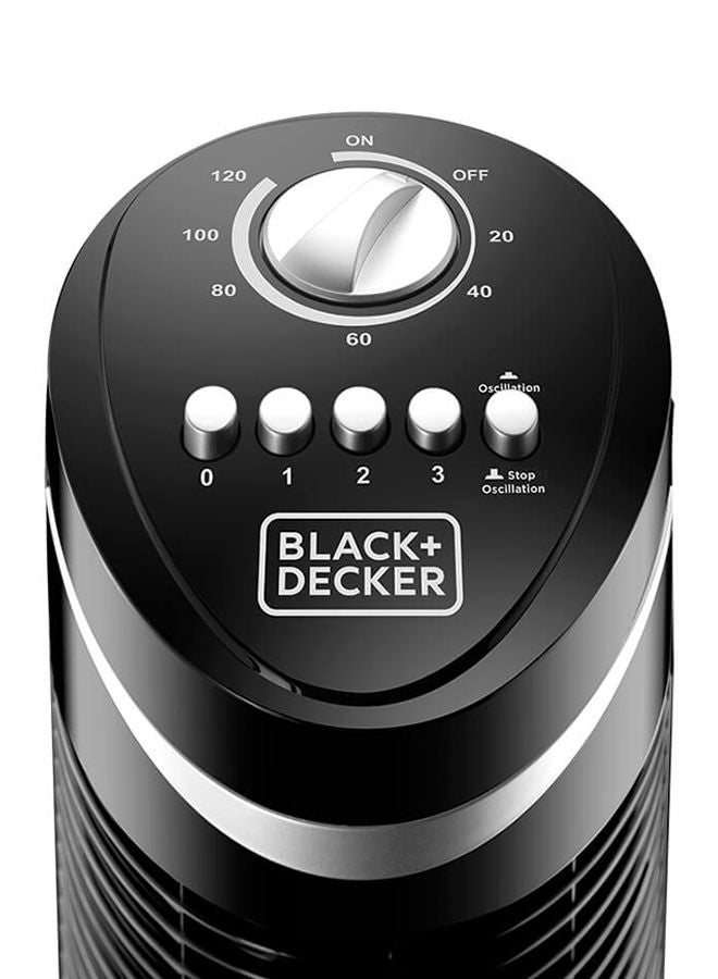 BLACK+DECKER Tower Fan with 3 Speed Settings, 50W 65° Oscillation, Quiet Operation, Portable Design with Carry Handle, 120-Min Timer, Adjustable Airflow for Home or Travel TF50-B5 Black - Image 2
