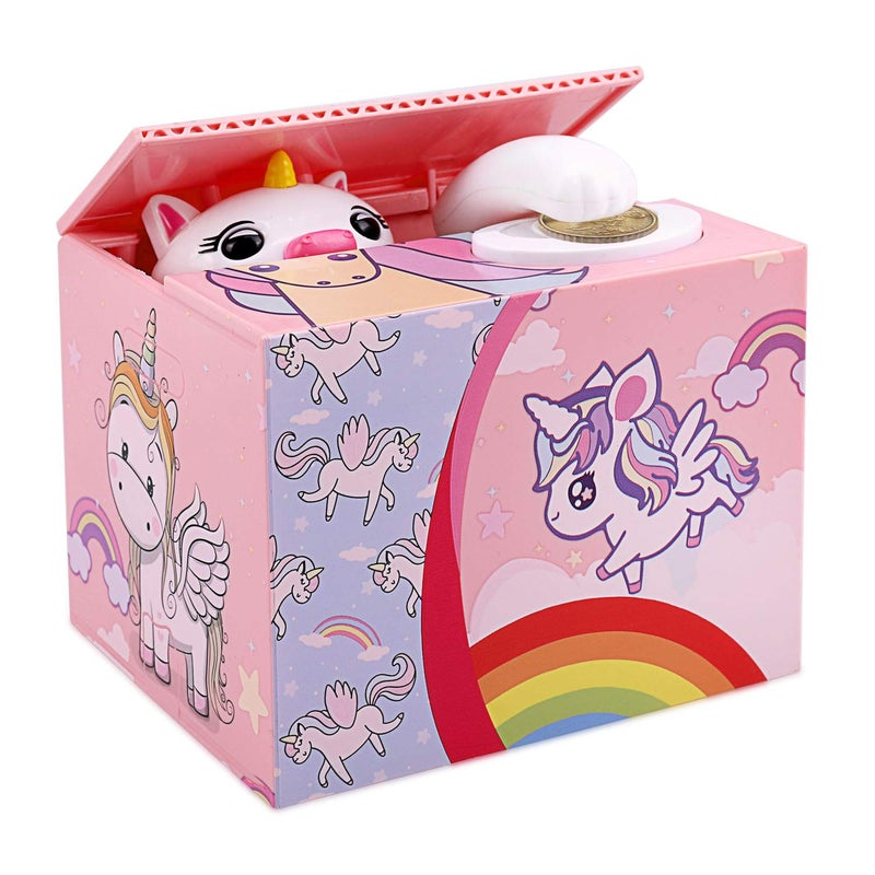 HOWAF Unicorn Money Bank  Automatic Saving Money Box for Kids Collecting Coins Cents Pennies  Perfect for Girls Birthday Christmas New Year