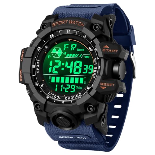 FANMIS Mens Military Multifunction Digital LED Watch Electronic Waterproof Alarm Quartz Sports Watch (Blue) - Image 2