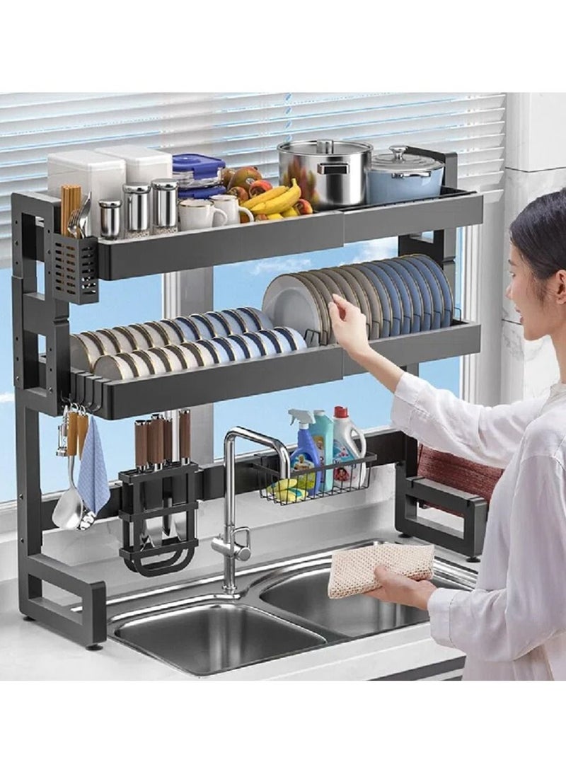 DubaiGallery 2 LayerStainless Steel Kitchen Rack Dish Organizer Drying Rack Above Sink Drain Rack Kitchen Storage Countertop Utensil Holder - Image 4